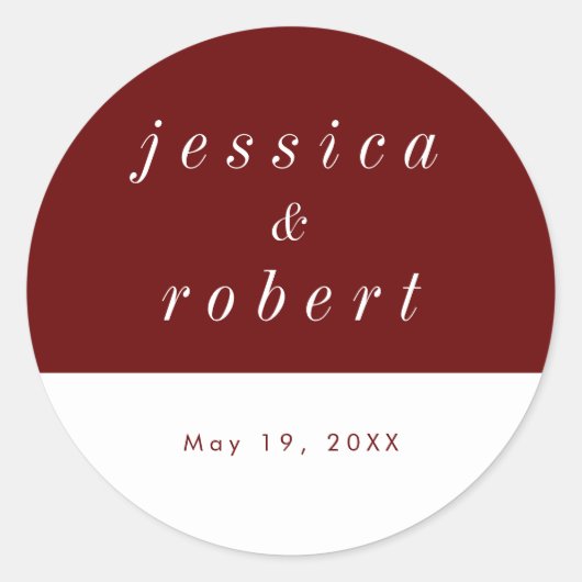 シンプルミニマ赤と白結婚リスト ラウンドシール (正面)