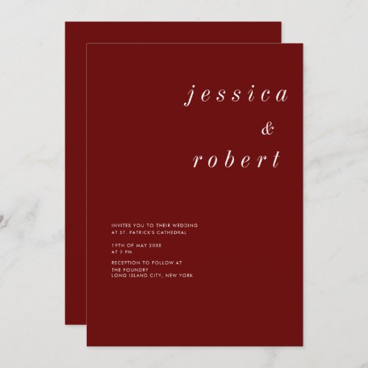 シンプルミニマ赤と白結婚リスト 招待状 (正面/裏面)