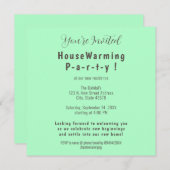 シンプルミントシーフオムグリーン引っ越し祝いパーティー招待状 案内状 (正面/裏面)