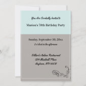 シンプルミントブルーグレーバースデーパーティーレストラン 招待状 (正面)