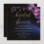 シンプルムーディブラックダークパープルバラブライダルシャワー 招待状 (正面/裏面)