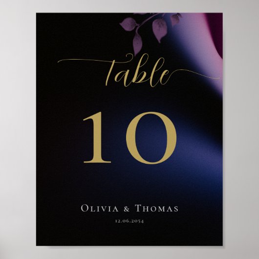 シンプルムーディブラックダークパープルユーカリ結婚ス ポスター (正面)