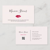 シンプルメイクアップアーティストシックなピンクの唇とQRコード 名刺 (正面/裏面)