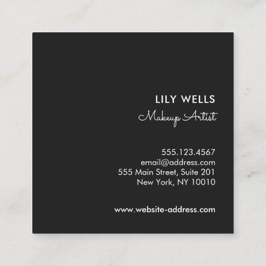 シンプルメイクアップアーティスト金ゴールドリップブラックスクエア スクエア名刺 (裏面)