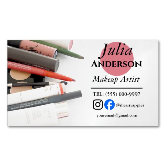 シンプルメイクアップアーティストMUA写真小規模企業 マグネット名刺 (正面)