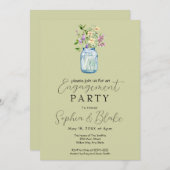 シンプルメイソンジャールブーケグリーン婚約パーティ 招待状 (正面/裏面)