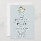 シンプルメイソンジャールブーケブルー婚約パーティ 招待状 (正面)