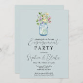 シンプルメイソンジャールブーケブルー婚約パーティ 招待状 (正面/裏面)