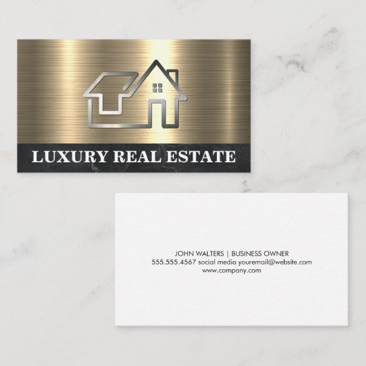 シンプルメタルホームロゴ | 金ゴールド 名刺 (正面/裏面)