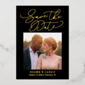 シンプルメッセー実在ジFOIL日付カードを保存 箔招待状 (正面)