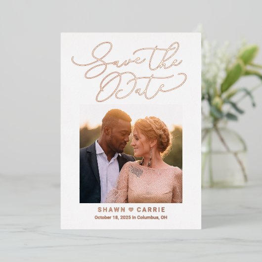 シンプルメッセー実在ジFOIL日付カードを保存 箔招待状 (立ち正面)