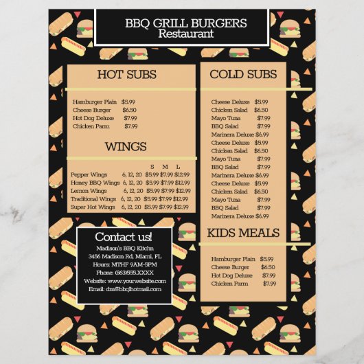 シンプルメニュー ハンバーガー BBQ グリル レストラン チラシ (正面)