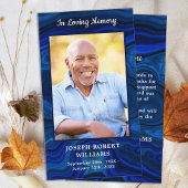 シンプルメモリアルブルー大理石葬儀ありがとう ノートカード