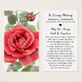 シンプルメモリアルレッドローズ葬儀祈りの言葉カード (正面&裏面)