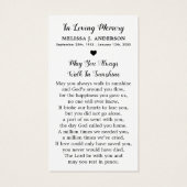 シンプルメモリアルレッドローズ葬儀祈りの言葉カード (裏面)