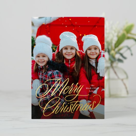 シンプルメリークリスマスの台本2枚の写真 箔シーズンカード (立ち正面)