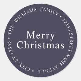 シンプルメリークリスマスネイビーブルー差出人住所 ラウンドシール