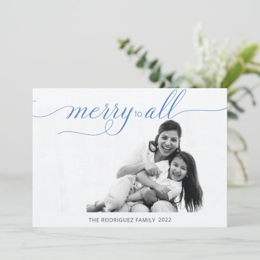 シンプルメリークリスマスフォトコバルトブルー シーズンカード (スタンド正面)