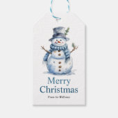 シンプルメリークリスマスブルーウォーター雪だるま ギフトタグ (正面)