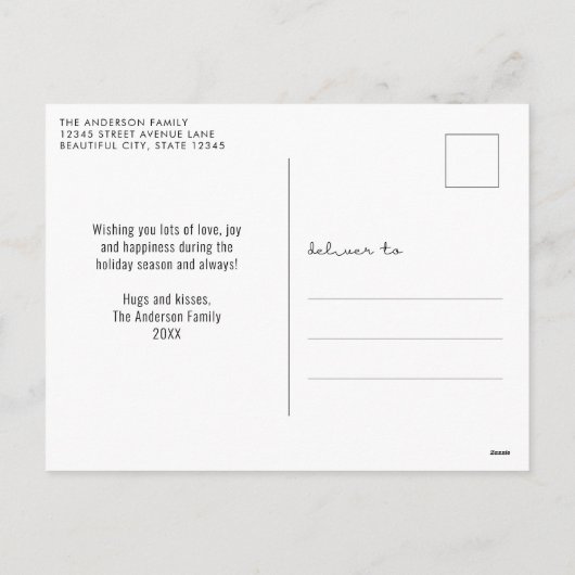 シンプルメリークリスマスミニマリストスクリプト8写真 シーズンポストカード (裏面)