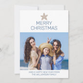 シンプルメリークリスマスモダンフォトビーチ シーズンカード (正面)