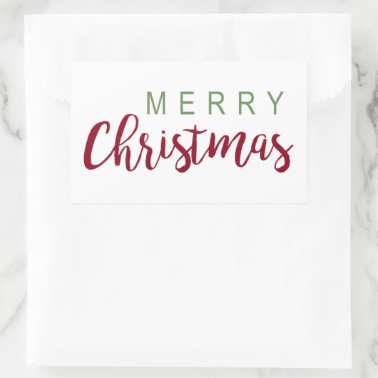 シンプルメリークリスマスレッドグリーンレタリングフェスティバル 長方形シール (バッグ)
