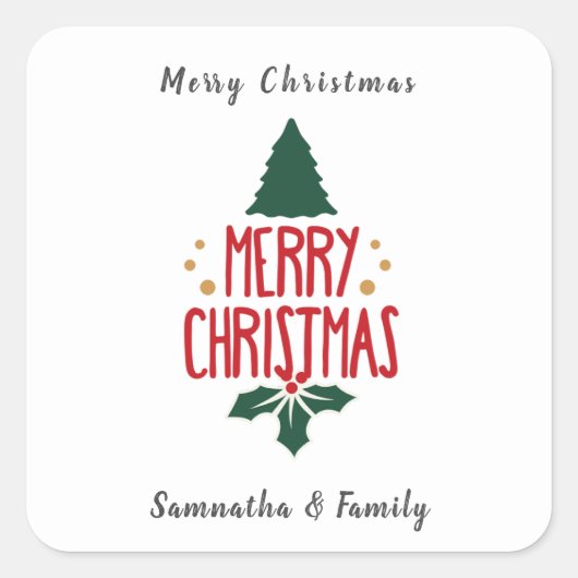 シンプルメリークリスマス名前をカスタムする スクエアシール (正面)