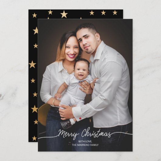 シンプルメリークリスマス書道の写真カード シーズンカード (正面/裏面)