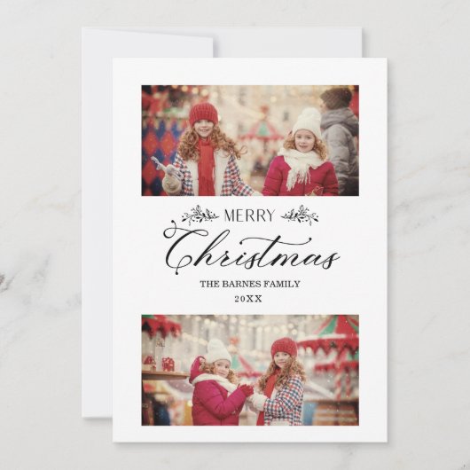 シンプルメリークリスマス植物枝2枚 カード (正面)