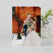 シンプルメリークリスマス赤い格子冬の写真 箔シーズンカード (立ち正面)