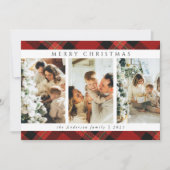 シンプルメリークリスマス赤タータンチェック格子写真 シーズンカード (正面)
