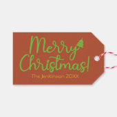シンプルメリークリスマス赤茶色ギフトラベル ギフトタグ (正面(横))