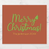 シンプルメリークリスマス赤褐色 スパークリングワインラベル (シングルラベル)