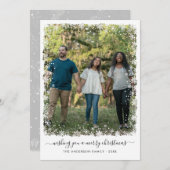 シンプルメリークリスマス雪スノーフレークのスクリプト写真 シーズンカード (正面/裏面)