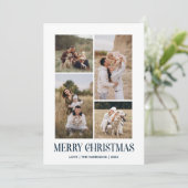 シンプルメリークリスマス4フォトコラージュ |青 シーズンカード (スタンド正面)