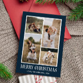 シンプルメリークリスマス4フォトコラージュ |青 シーズンカード