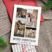 シンプルメリークリスマス4フォトコラージュ |青 シーズンカード