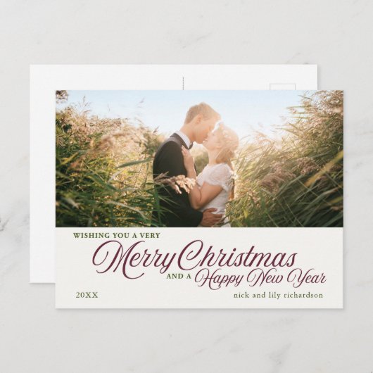シンプルメリークリスマス | 1枚のフォトカスタム ポストカード (正面/裏面)