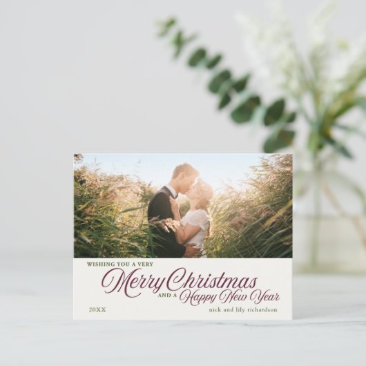 シンプルメリークリスマス | 1枚のフォトカスタム ポストカード (スタンド正面)