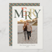 シンプルメリーフォトフラットセージオレンジアイボリー シーズンカード (正面/裏面)