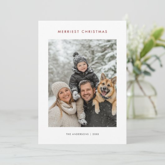 シンプルメリーベビークリスマスドッグファミリー写真 シーズンカード (スタンド正面)