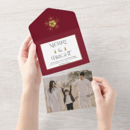 シンプルメリーモダンと明るいクリスマス オールインワン招待状