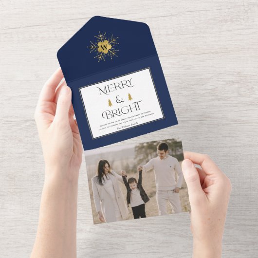 シンプルメリーモダンと明るいクリスマス オールインワン招待状 (貼ってはがせる)