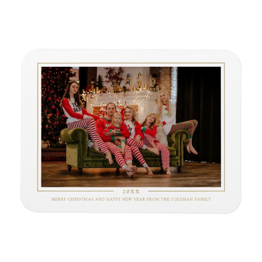 シンプルメリーモノグラムのクリスマス写真家族 マグネット (横)