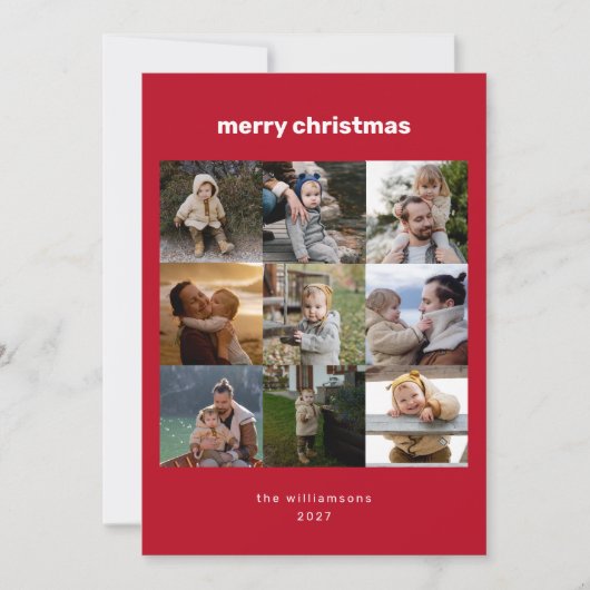 シンプルメリー数々のス写真モダングリッド赤 シーズンカード (正面)