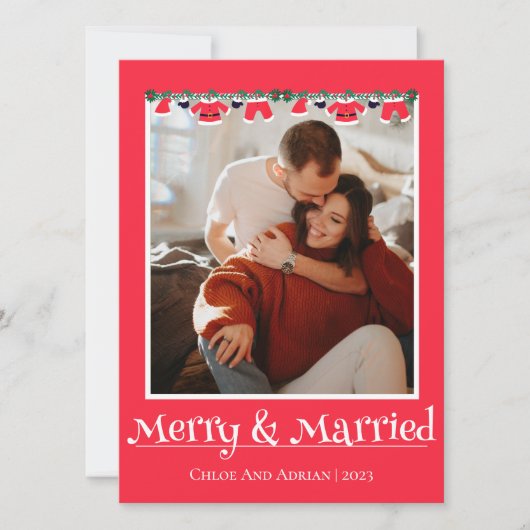 シンプルメリー結婚したChristmas Photo シーズンカード (正面)