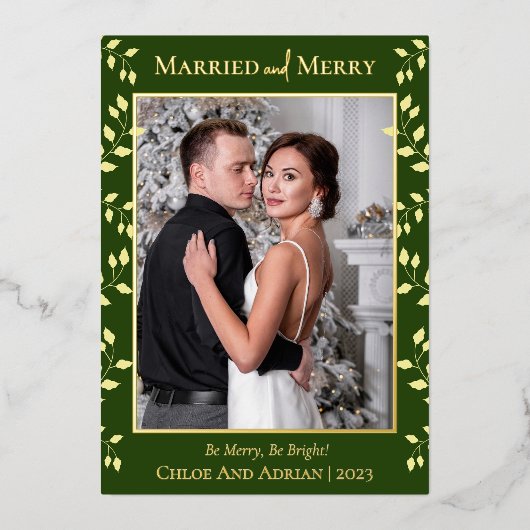 シンプルメリー結婚したChristmas Photo 箔シーズンカード (正面)