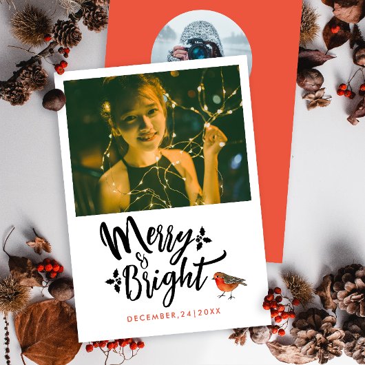 シンプルメリーPhoto and Bright Red Christmas Robin シーズンカード