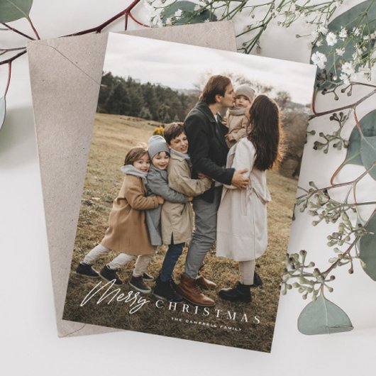 シンプルメリーScript 3 Photo Christmas シーズンカード