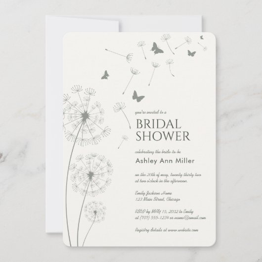 シンプルモスモダングリーンダンデオンブライダルシャワー 招待状 (正面)